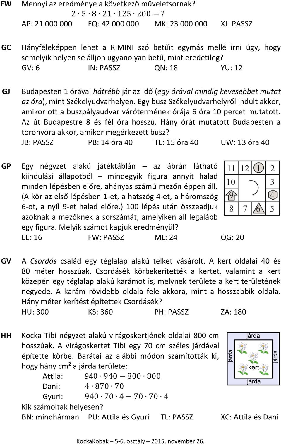 GV: 6 IN: PASSZ QN: 18 YU: 12 Budapesten 1 órával hátrébb jár az idő (egy órával mindig kevesebbet mutat az óra), mint Székelyudvarhelyen.