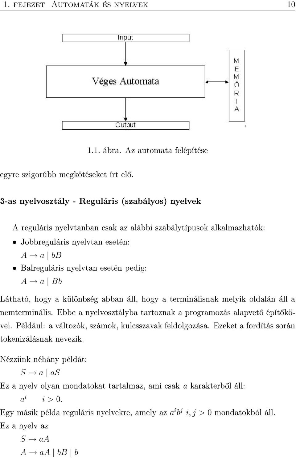 nyelvtan esetén pedig: A a Bb Látható, hogy a különbség abban áll, hogy a terminálisnak melyik oldalán áll a nemterminális. Ebbe a nyelvosztályba tartoznak a programozás alapvet épít kövei.