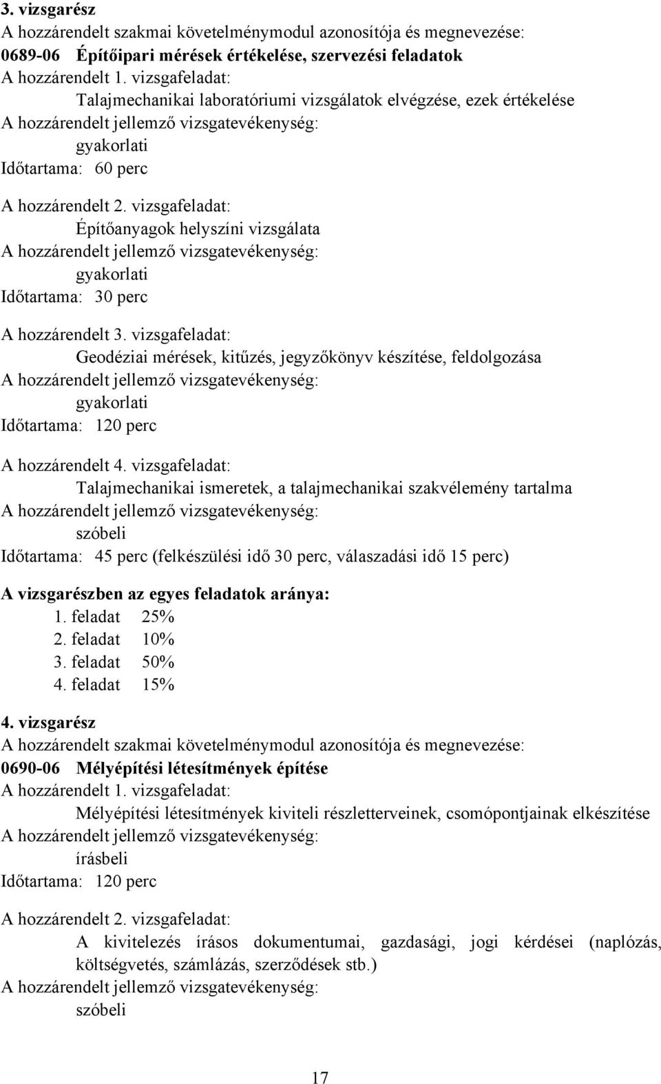 vizsgafeladat: Építőanyagok helyszíni vizsgálata gyakorlati Időtartama: 30 perc A hozzárendelt 3.