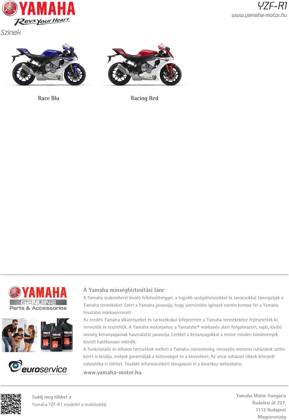 Az eredeti Yamaha alkatrészeket és tartozékokat kifejezetten a Yamaha termékekhez fejlesztették ki, tervezték és tesztelték.