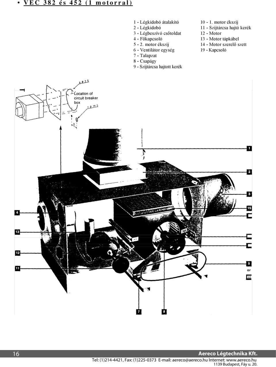 motor ékszíj 6 - Ventilátor egység 7 - Talapzat 8 - Csapágy 9 - Szíjtárcsa