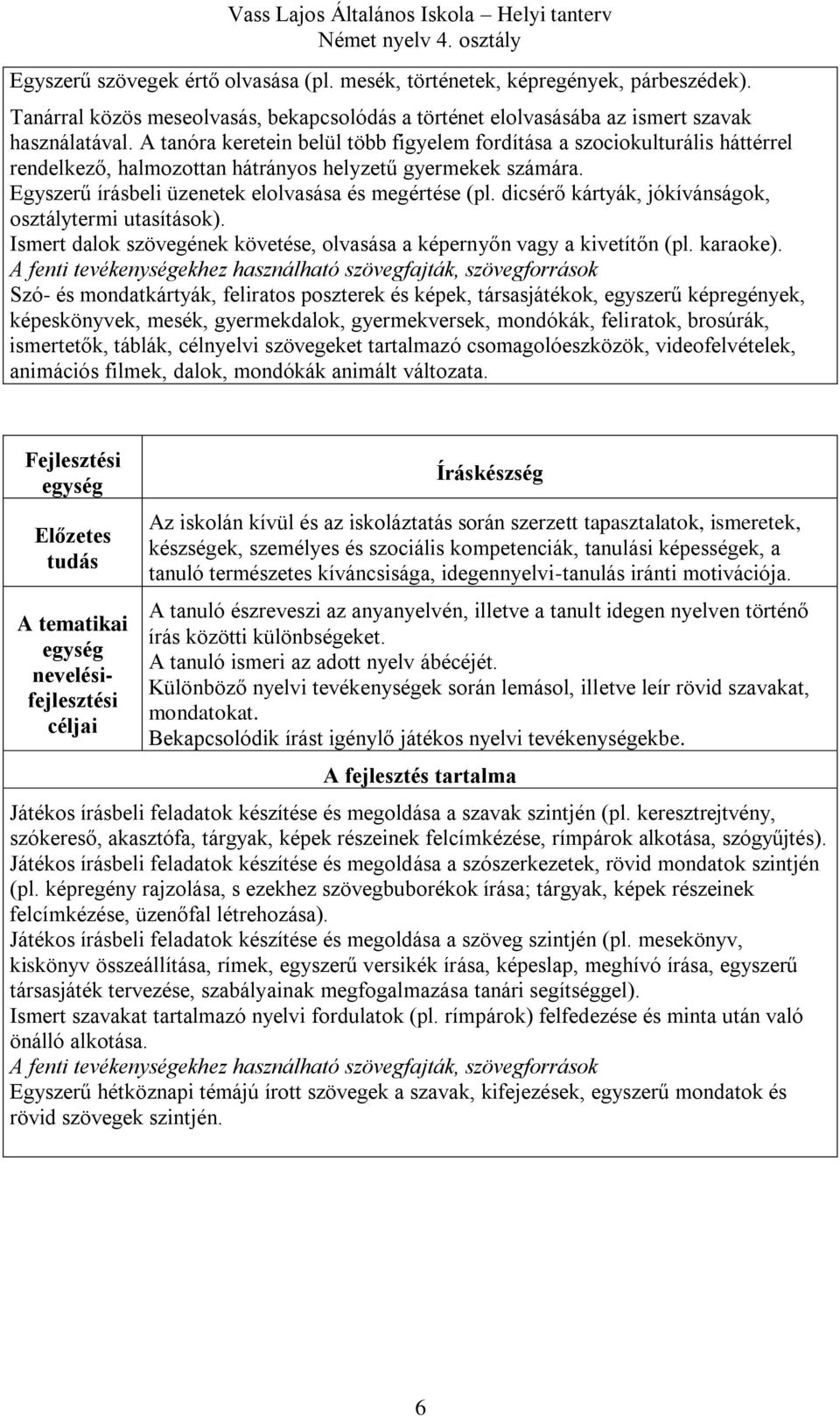 dicsérő kártyák, jókívánságok, osztálytermi utasítások). Ismert dalok szövegének követése, olvasása a képernyőn vagy a kivetítőn (pl. karaoke).