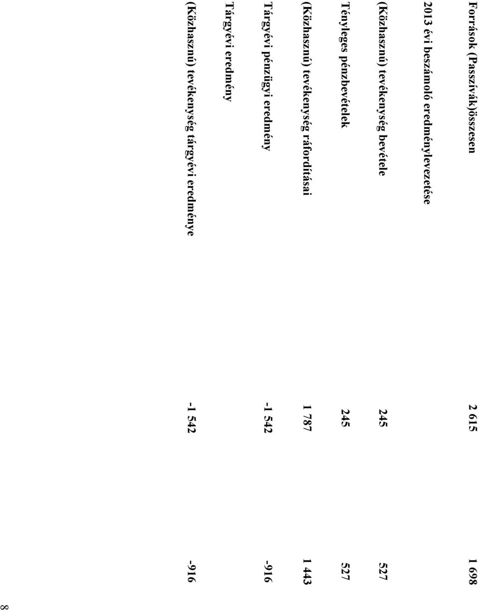 pénzbevételek 245 527 (Közhasznú) tevékenység ráfordításai 1 787 1 443