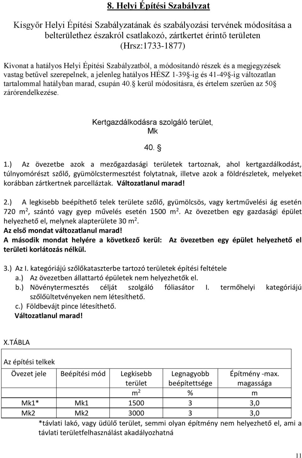 ) Az övezetbe azok a mezőgazdasági területek tartoznak, ahol kertgazdálkodást, túlnyomórészt szőlő, gyümölcstermesztést folytatnak, illetve azok a földrészletek, melyeket korábban zártkertnek