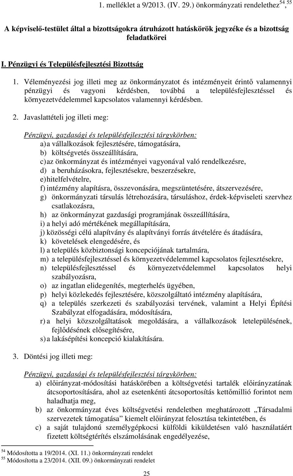 Véleményezési jog illeti meg az önkormányzatot és intézményeit érintő valamennyi pénzügyi és vagyoni kérdésben, továbbá a településfejlesztéssel és környezetvédelemmel kapcsolatos valamennyi