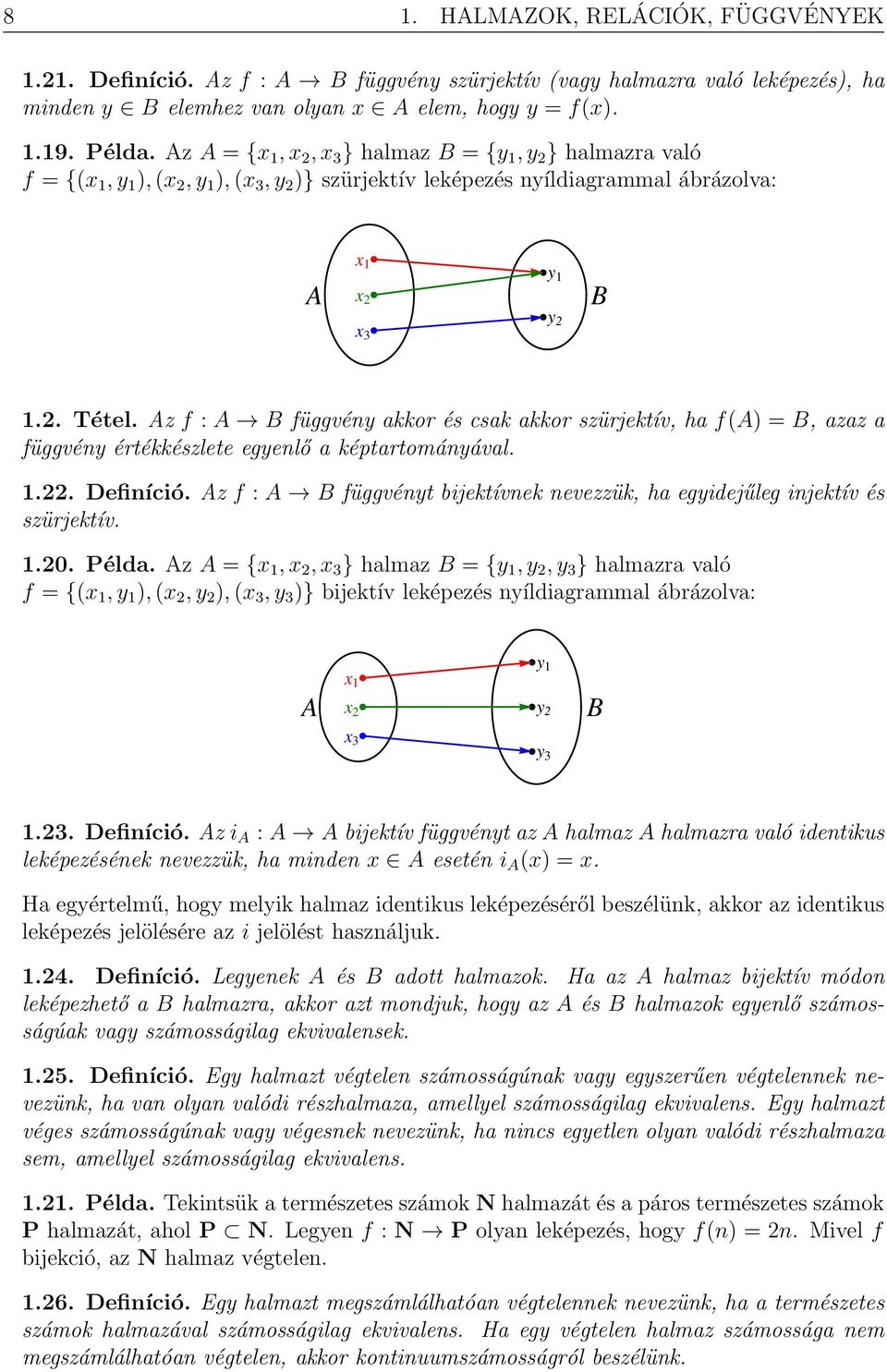 Az f : A B függvény akkor és csak akkor szürjektív, ha fa) B, azaz a függvény értékkészlete egyenlő a képtartományával... Definíció.