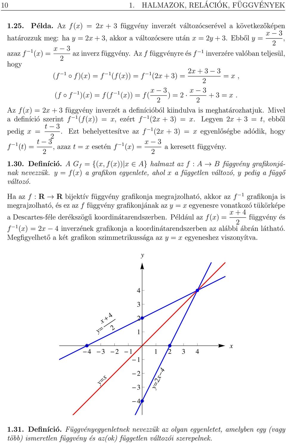 Mivel a definíció szerint f f)), ezért f + ). Legyen + t, ebből pedig t. Ezt behelyettesítve az f + ) egyenlőségbe adódik, hogy f t) t, azaz t esetén f ) a keresett függvény..0. Definíció.