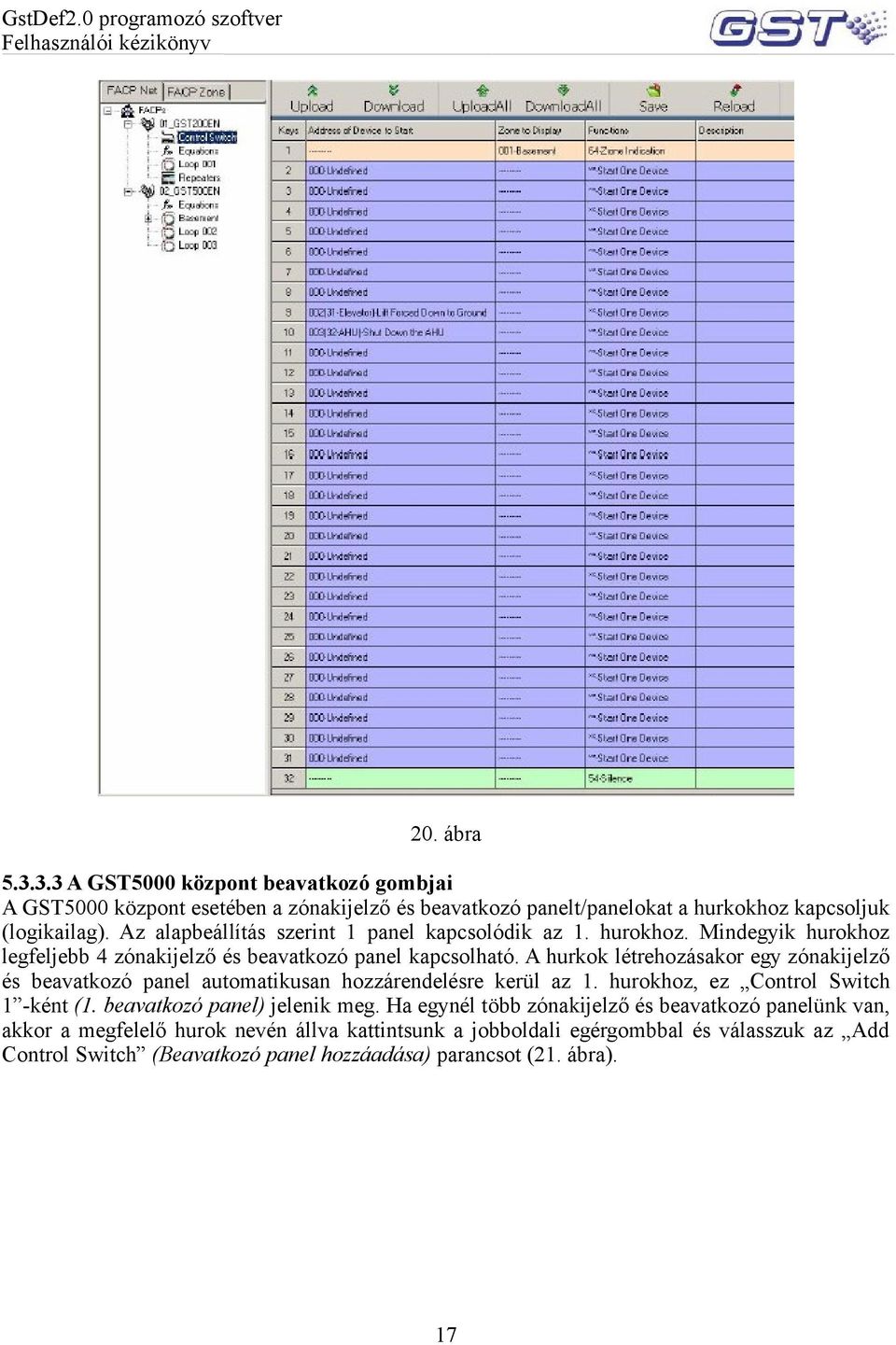 A hurkok létrehozásakor egy zónakijelző és beavatkozó panel automatikusan hozzárendelésre kerül az 1. hurokhoz, ez Control Switch 1 -ként (1. beavatkozó panel) jelenik meg.