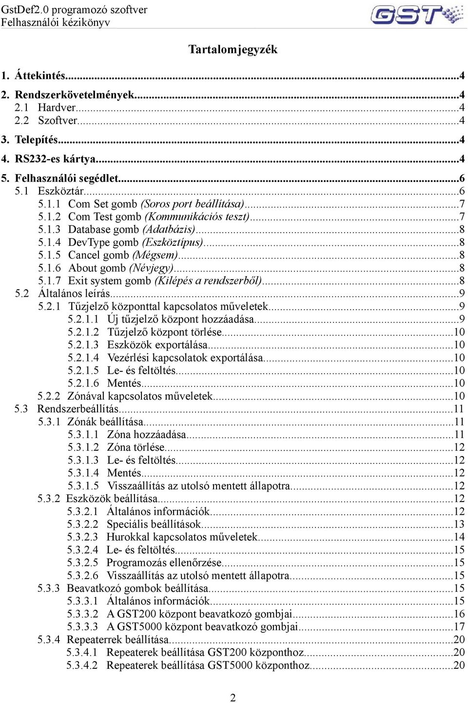 ..8 5.2 Általános leírás...9 5.2.1 Tűzjelző központtal kapcsolatos műveletek...9 5.2.1.1 Új tűzjelző központ hozzáadása...9 5.2.1.2 Tűzjelző központ törlése...10 5.2.1.3 Eszközök exportálása...10 5.2.1.4 Vezérlési kapcsolatok exportálása.