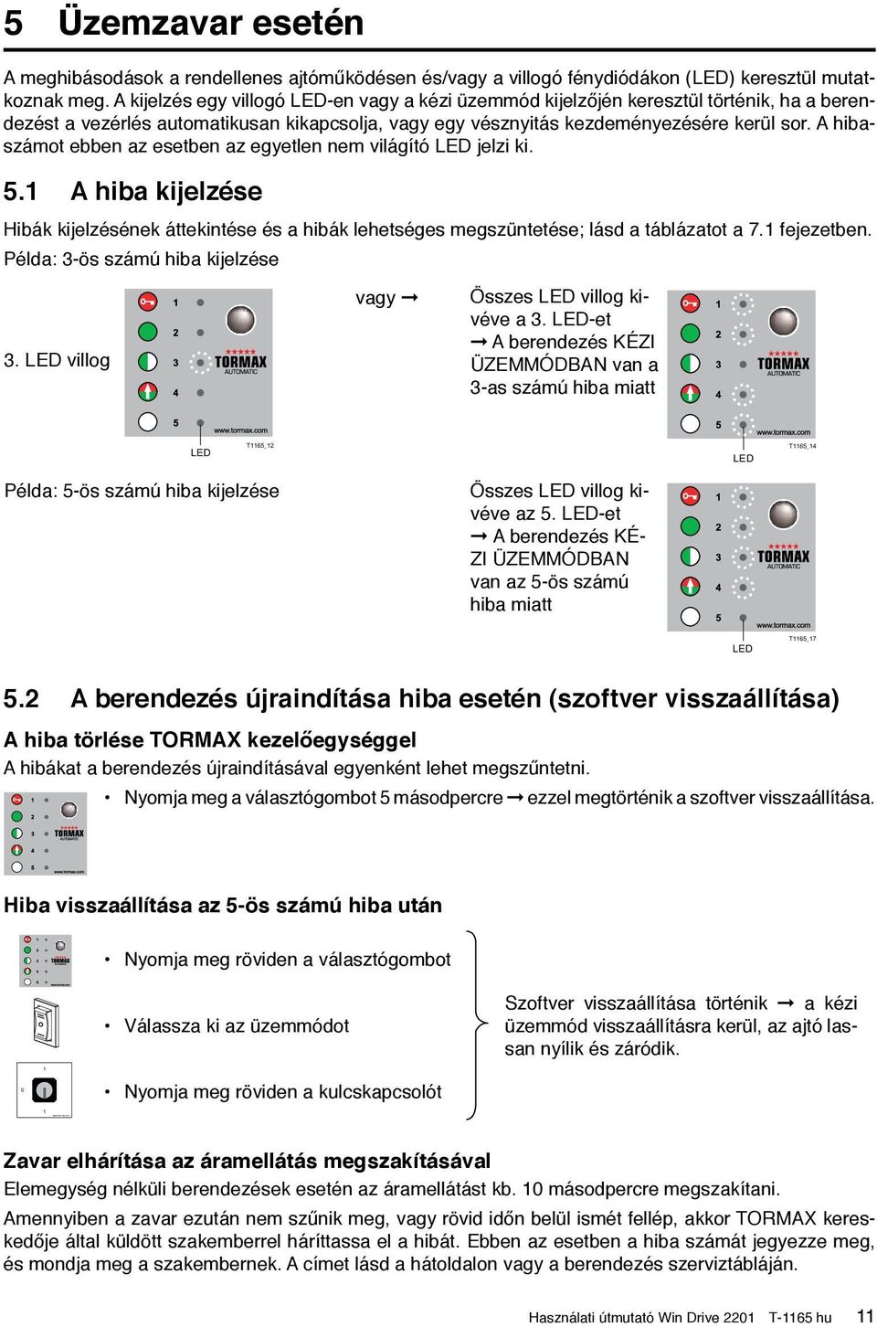 A hibaszámot ebben az esetben az egyetlen nem világító LED jelzi ki. 5.1 A hiba kijelzése Hibák kijelzésének áttekintése és a hibák lehetséges megszüntetése; lásd a táblázatot a 7.1 fejezetben.