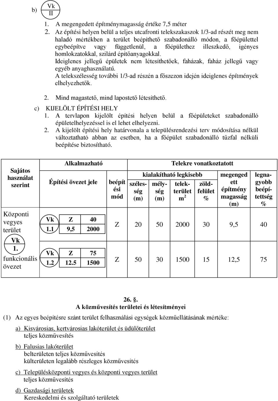 illeszkedő, igényes homlokzatokkal, szilárd építőanyagokkal. Ideiglenes jellegű épületek nem létesíthetőek, faházak, faház jellegű vagy egyéb anyaghasználatú.