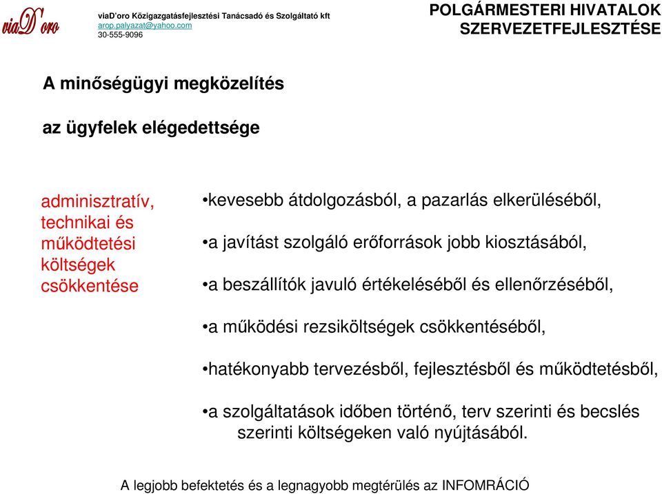 javuló értékelésébıl és ellenırzésébıl, a mőködési rezsiköltségek csökkentésébıl, hatékonyabb tervezésbıl,