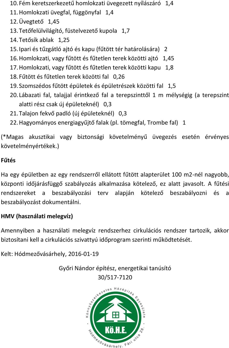 Fűtött és fűtetlen terek közötti fal 0,26 19. Szomszédos fűtött épületek és épületrészek közötti fal 1,5 20.