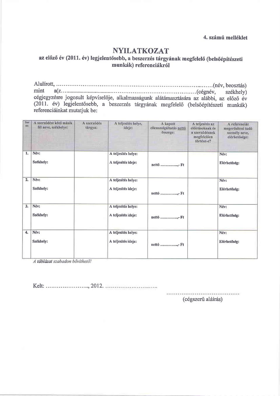 6v) legielent6sebb, a beszerzds targyinak megfelel6 (bels66pit6szeti munkrik) referenci6inkat mutatiuk be: l. N6v: A teljestt s helyei N6v: SzGLhely: A telj slt s idejc: nett6.