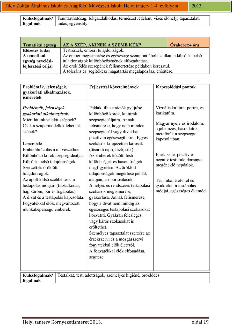 Az öröklődés szerepének felismertetése példákon keresztül. A toleráns és segítőkész magatartás megalapozása, erősítése. gyakorlati alkalmazások: Miért látunk valakit szépnek?