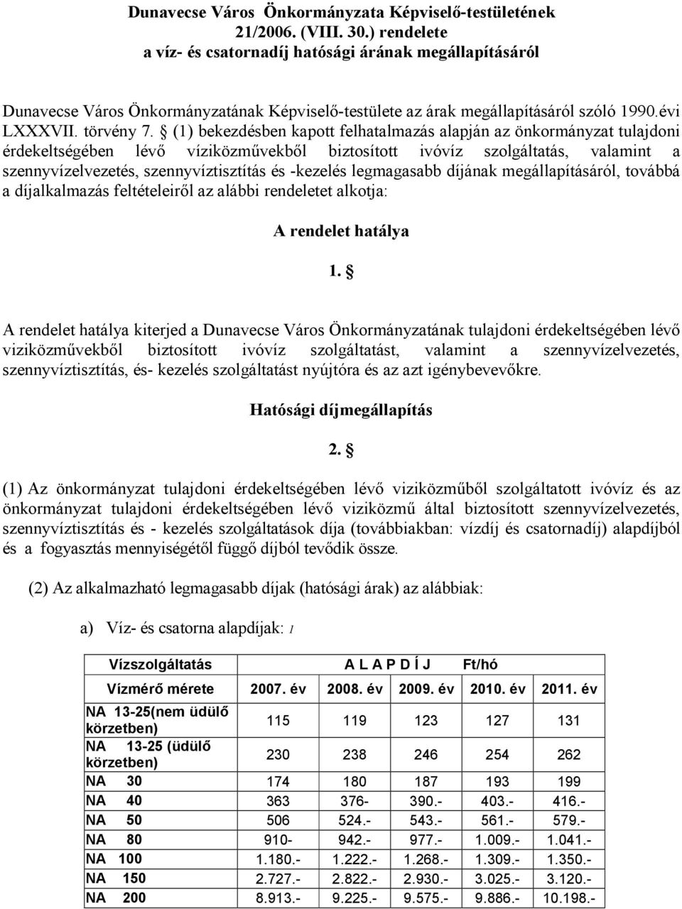 (1) bekezdésben kapott felhatalmazás alapján az önkormányzat tulajdoni érdekeltségében lévő víziközművekből biztosított ivóvíz szolgáltatás, valamint a szennyvízelvezetés, szennyvíztisztítás és