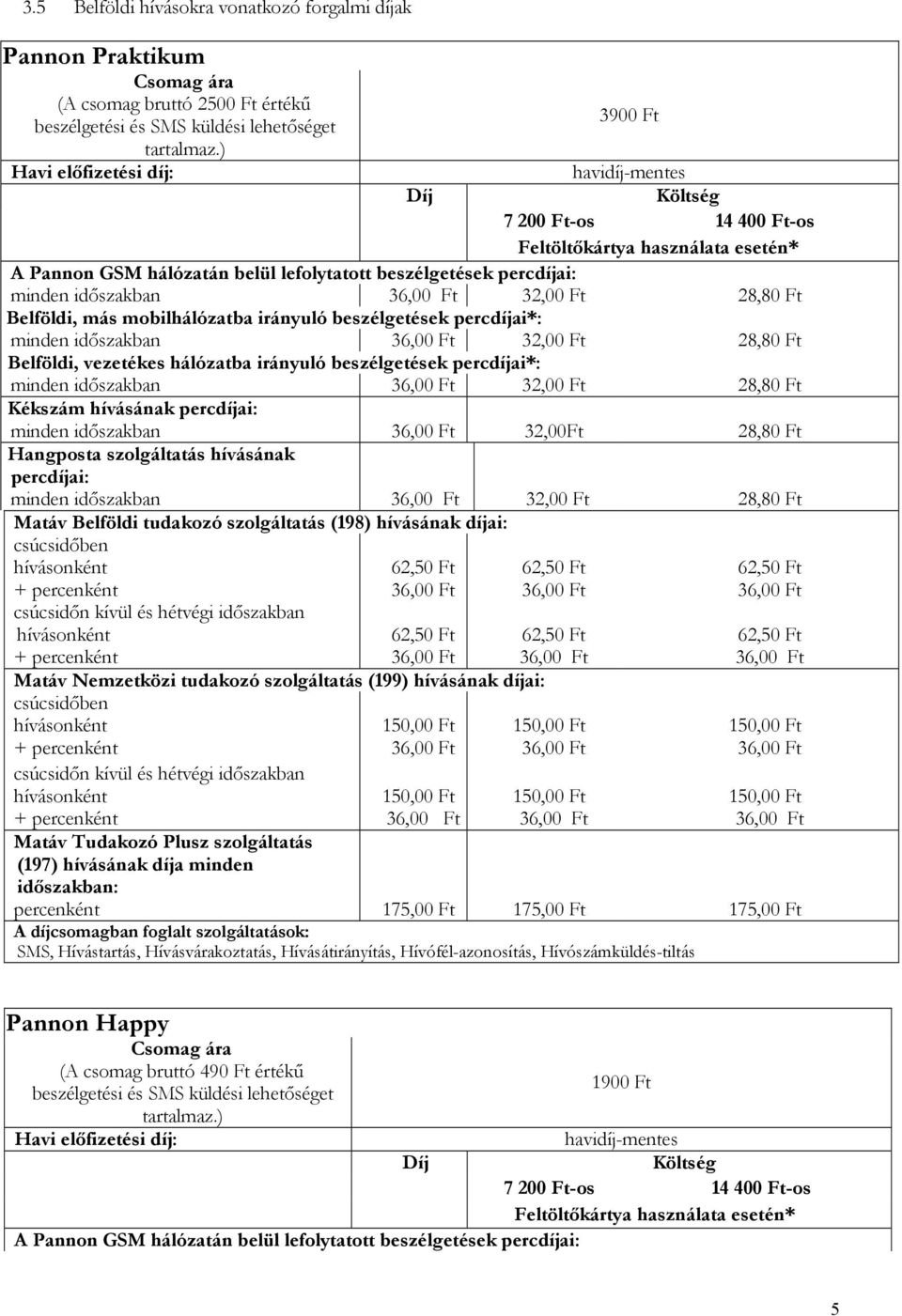 mobilhálózatba irányuló beszélgetések percdíjai*: minden időszakban 32,00 Ft 28,80 Ft Belföldi, vezetékes hálózatba irányuló beszélgetések percdíjai*: minden időszakban 32,00 Ft 28,80 Ft Kékszám