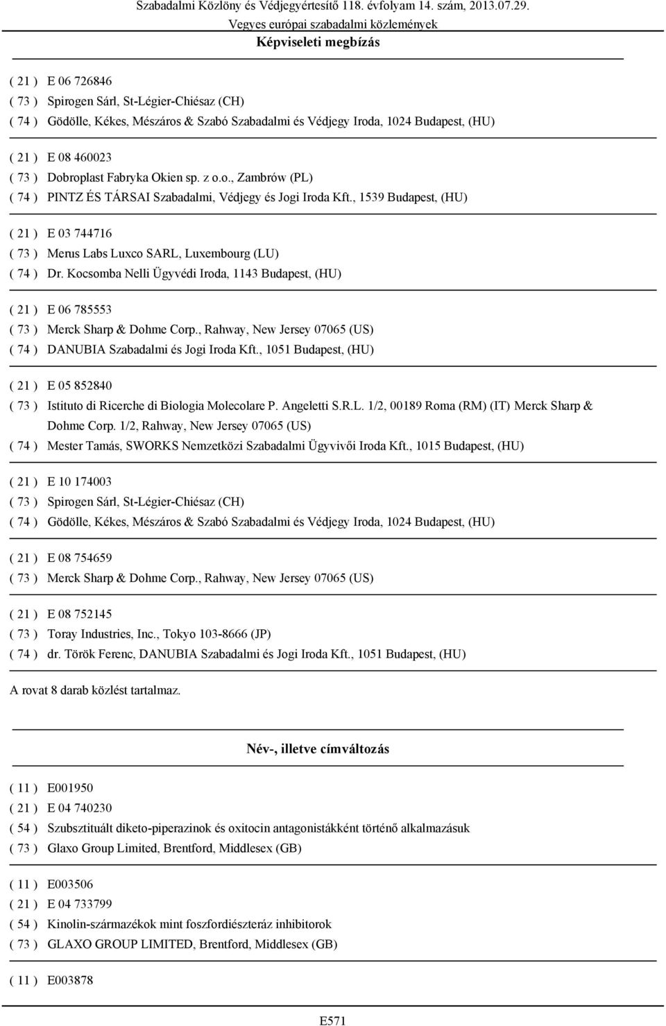 , 1539 Budapest, (HU) ( 21 ) E 03 744716 ( 73 ) Merus Labs Luxco SARL, Luxembourg (LU) ( 74 ) Dr.