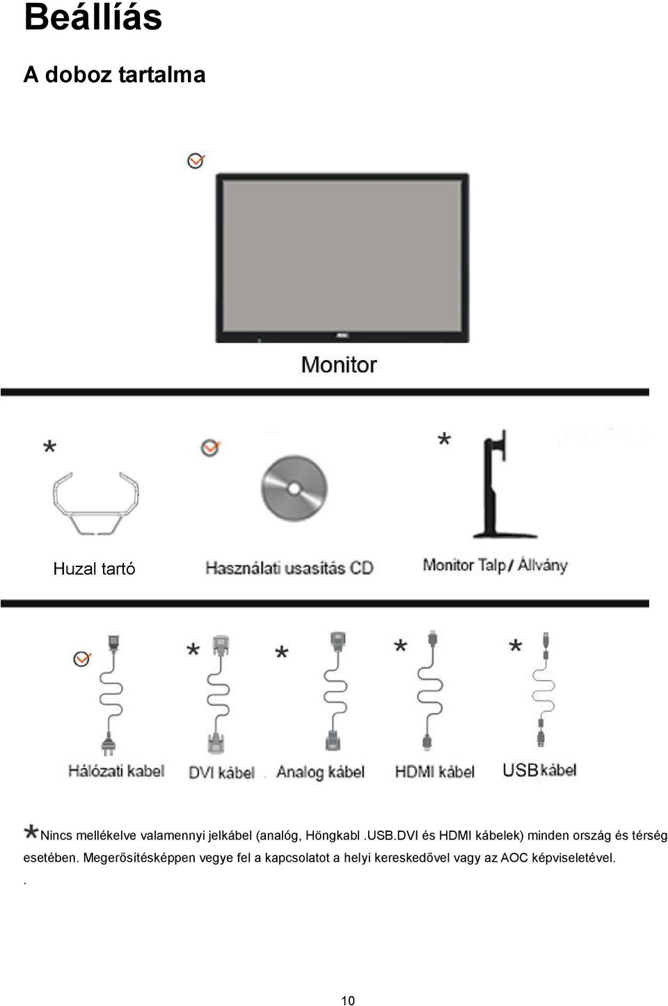 DVI és HDMI kábelek) minden ország és térség esetében.