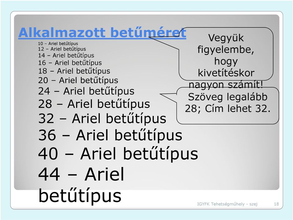 Ariel betőtípus 36 Ariel betőtípus 40 Ariel betőtípus 44 Ariel Vegyük figyelembe, hogy