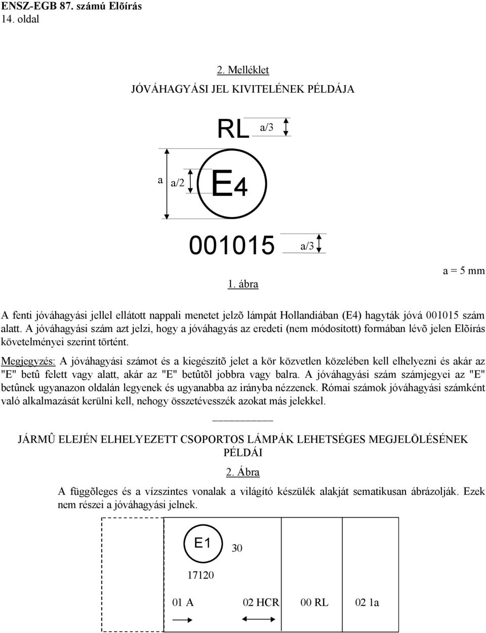 A jóváhagyási szám azt jelzi, hogy a jóváhagyás az eredeti (nem módosított) formában lévõ jelen Elõírás követelményei szerint történt.