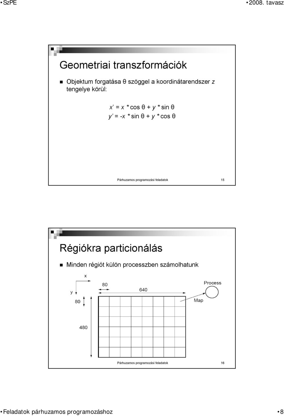 programozási feladatok 15 Régiókra particionálás Minden régiót külön processzben