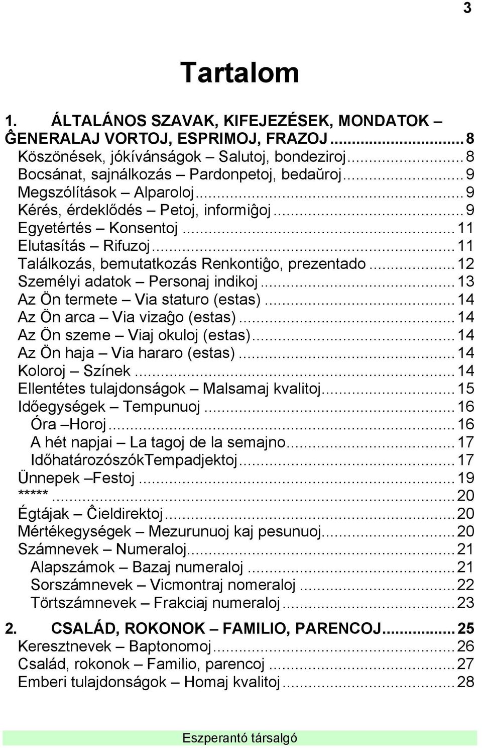 ..12 Személyi adatok Personaj indikoj...13 Az Ön termete Via staturo (estas)...14 Az Ön arca Via vizaĝo (estas)...14 Az Ön szeme Viaj okuloj (estas)...14 Az Ön haja Via hararo (estas).