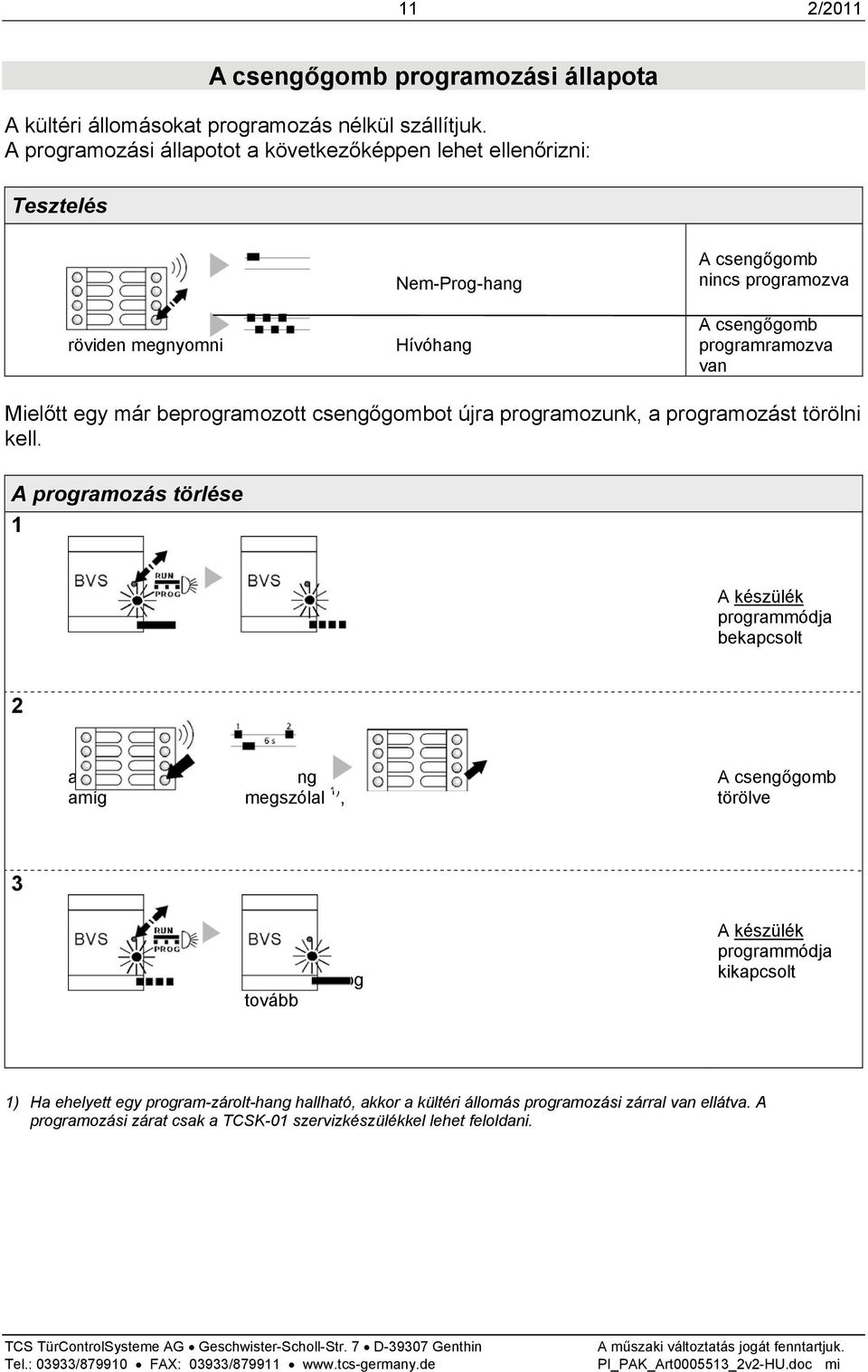 beprogramozott csengőgombot újra programozunk, a programozást törölni kell.