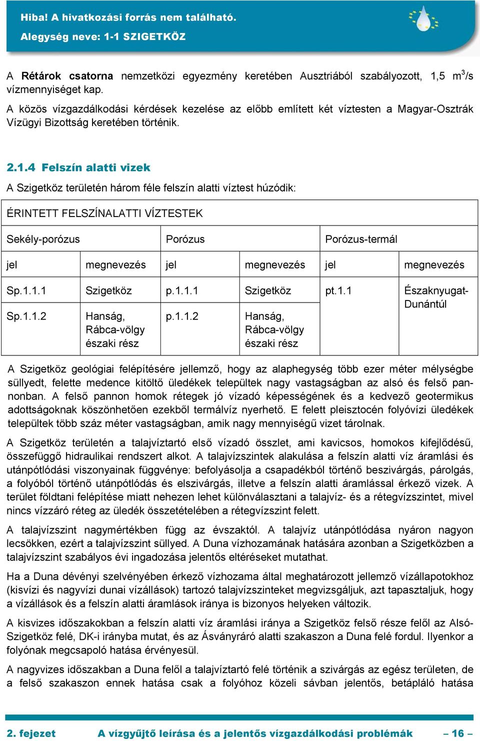 4 Felszín alatti vizek A Szigetköz területén három féle felszín alatti víztest húzódik: ÉRINTETT FELSZÍNALATTI VÍZTESTEK Sekély-porózus Porózus Porózus-termál jel megnevezés jel megnevezés jel