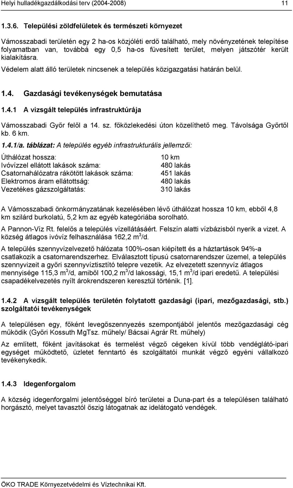 melyen játszótér került kialakításra. Védelem alatt álló területek nincsenek a település közigazgatási határán belül. 1.4. Gazdasági tevékenységek bemutatása 1.4.1 A vizsgált település infrastruktúrája Vámosszabadi Győr felől a 14.