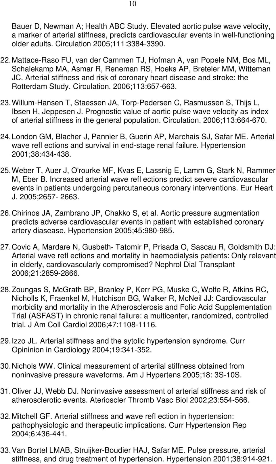 Arterial stiffness and risk of coronary heart disease and stroke: the Rotterdam Study. Circulation. 2006;113:657-663. 23.