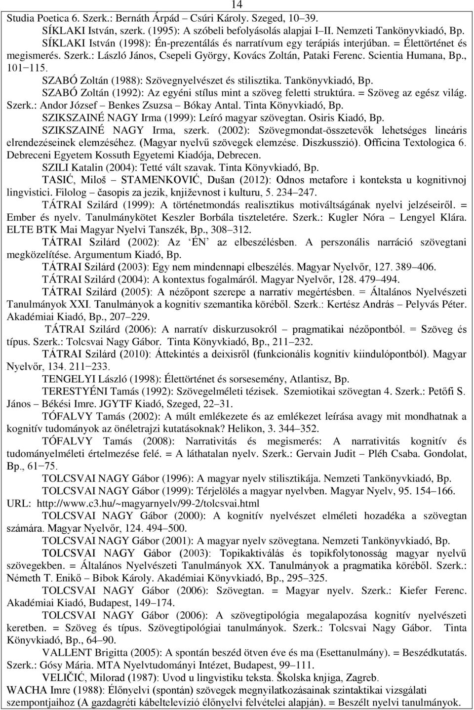 , 101 115. SZABÓ Zoltán (1988): Szövegnyelvészet és stilisztika. Tankönyvkiadó, Bp. SZABÓ Zoltán (1992): Az egyéni stílus mint a szöveg feletti struktúra. = Szöveg az egész világ. Szerk.