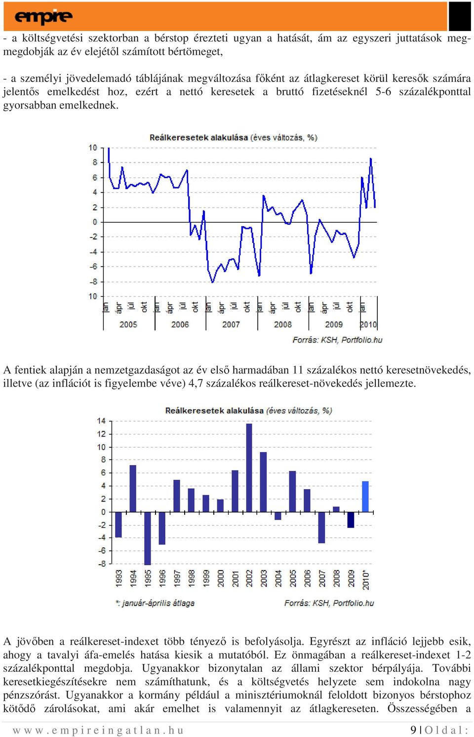 A fentiek alapján a nemzetgazdaságot az év elsı harmadában 11 százalékos nettó keresetnövekedés, illetve (az inflációt is figyelembe véve) 4,7 százalékos reálkereset-növekedés jellemezte.