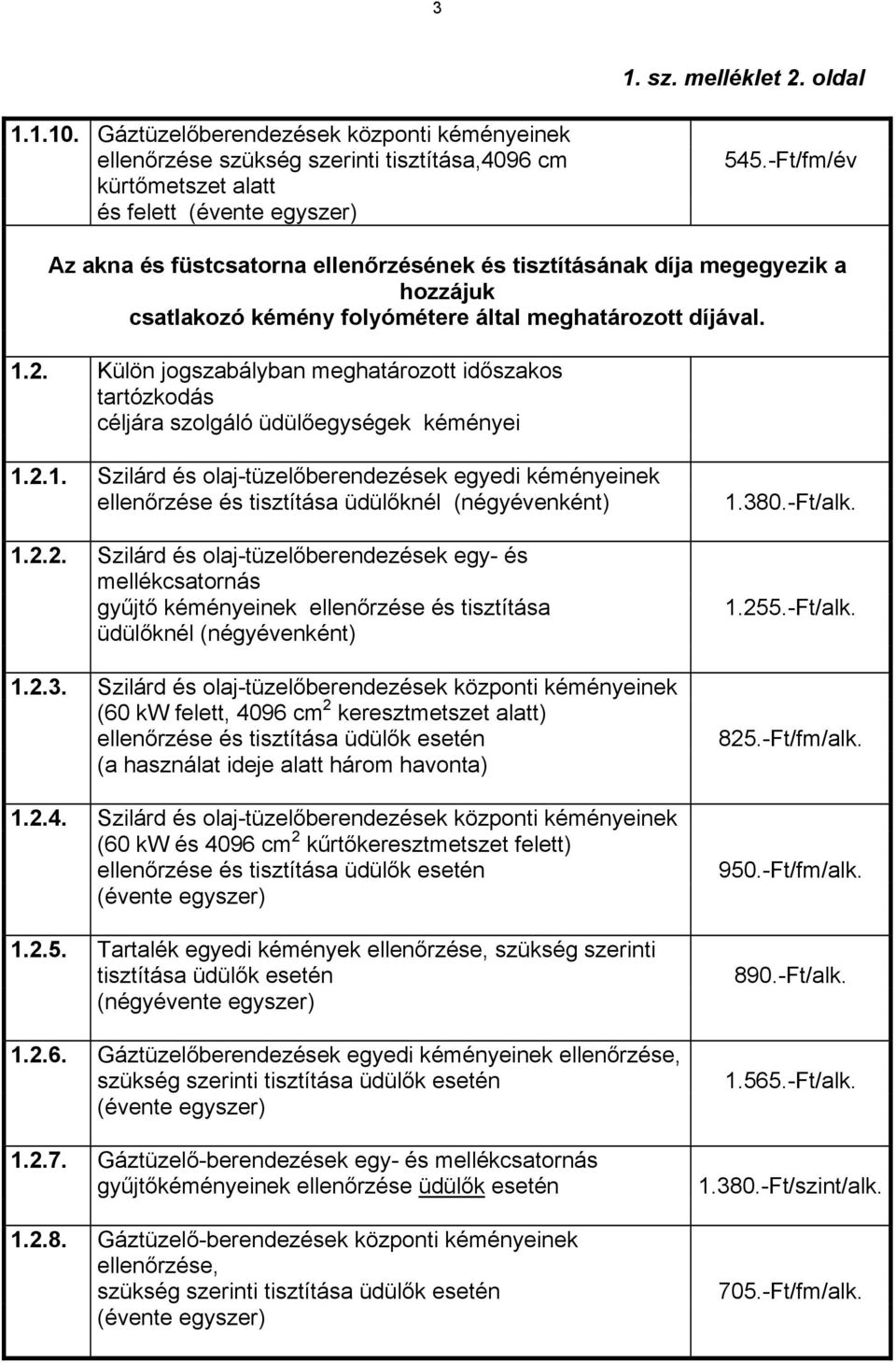 Külön jogszabályban meghatározott időszakos tartózkodás céljára szolgáló üdülőegységek kéményei 1.