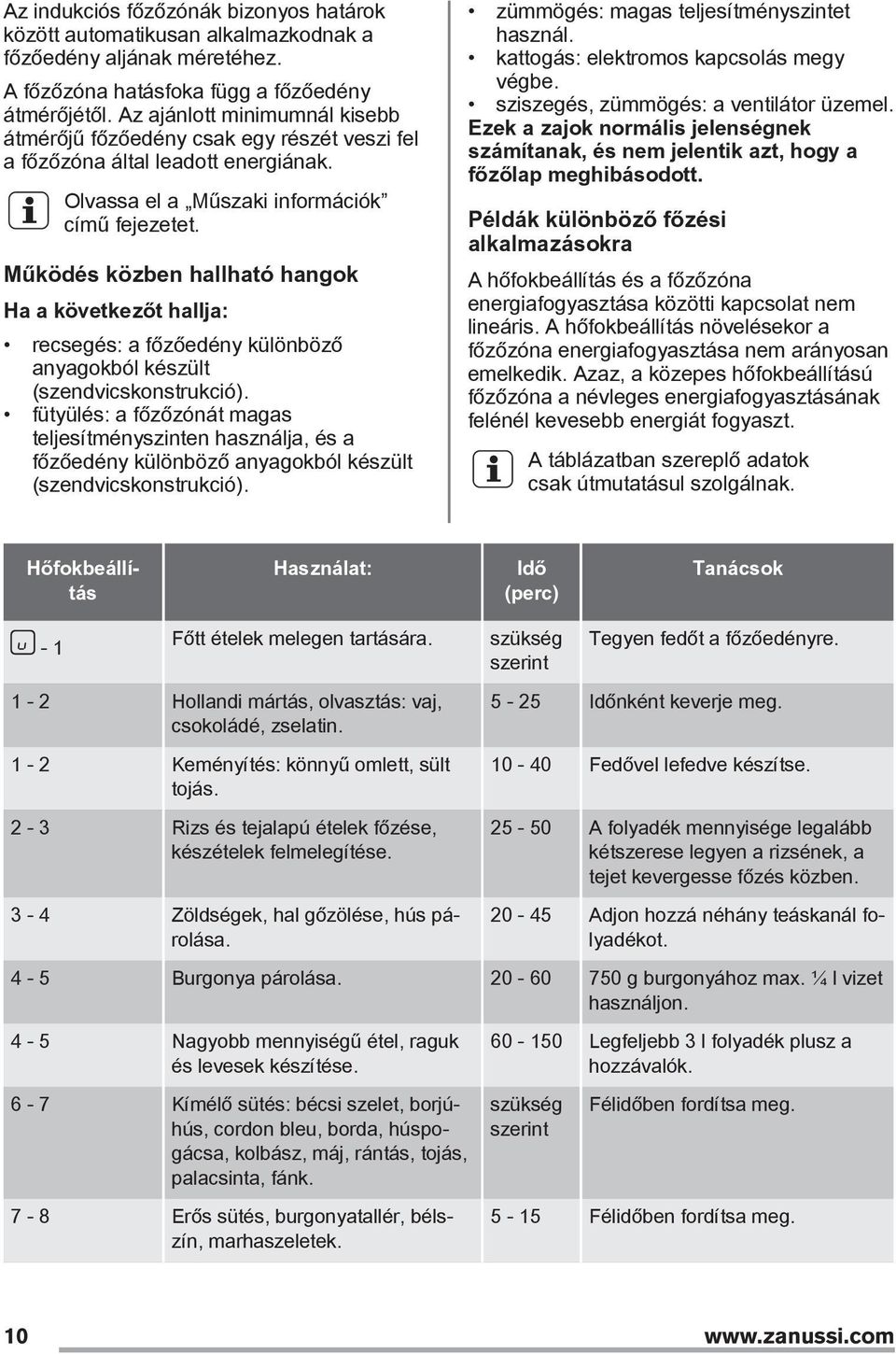 Működés közben hallható hangok Ha a következőt hallja: recsegés: a főzőedény különböző anyagokból készült (szendvicskonstrukció).