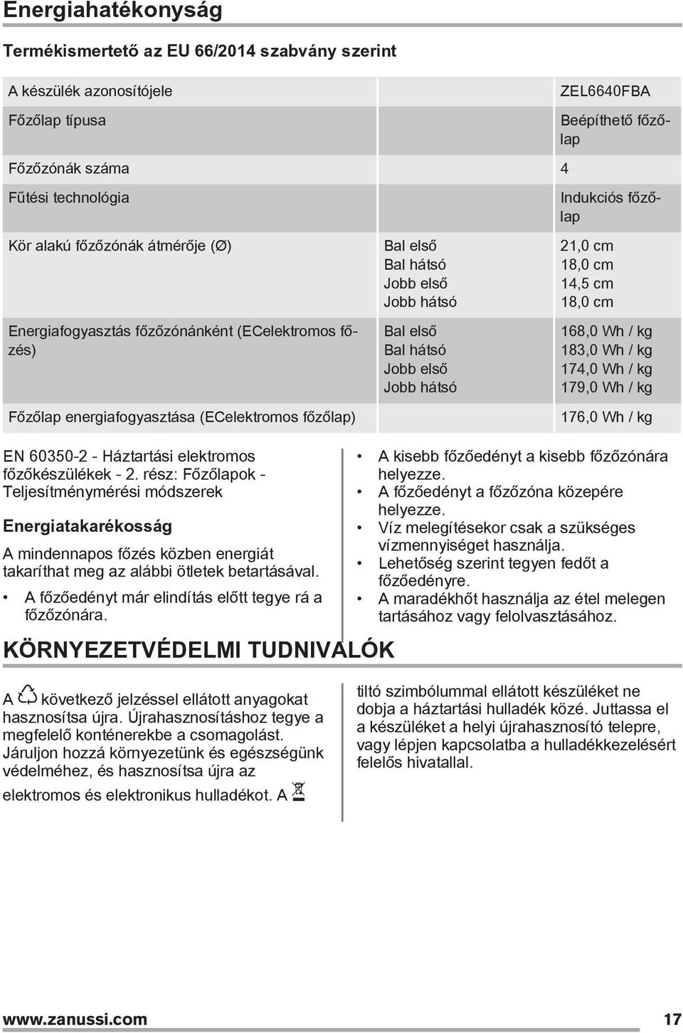 Wh / kg 183,0 Wh / kg 174,0 Wh / kg 179,0 Wh / kg Főzőlap energiafogyasztása (ECelektromos főzőlap) 176,0 Wh / kg EN 60350-2 - Háztartási elektromos főzőkészülékek - 2.