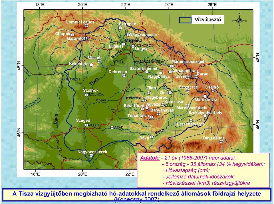 Hóvízkészlet (km3) részvízgyőjtıkre A Tisza vízgyőjtıben megbízható