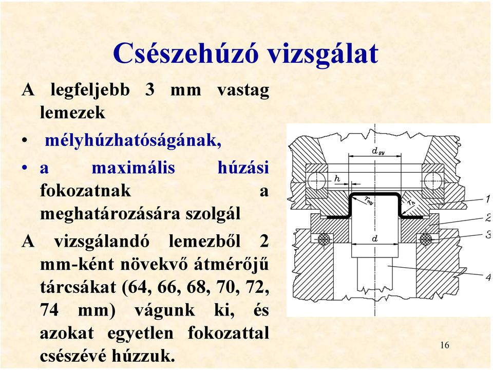 szolgál A vizsgálandó lemezből 2 mm-ként növekvő átmérőjű tárcsákat