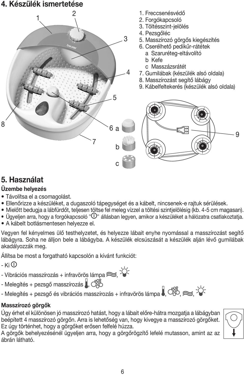 Használat Üzembe helyezés Távolítsa el a csomagolást. Ellenőrizze a készüléket, a dugaszoló tápegységet és a kábelt, nincsenek-e rajtuk sérülések.