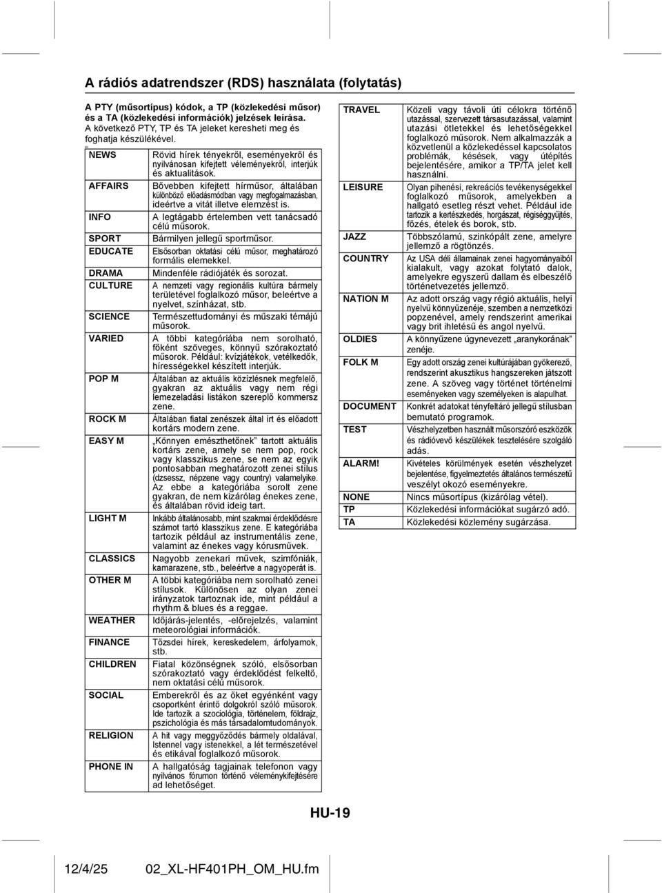 90 NEWS AFFAIRS INFO SPORT EDUCATE DRAMA CULTURE SCIENCE VARIED POP M ROCK M EASY M LIGHT M CLASSICS OTHER M WEATHER FINANCE CHILDREN SOCIAL RELIGION PHONE IN Rövid hírek tényekről, eseményekről és