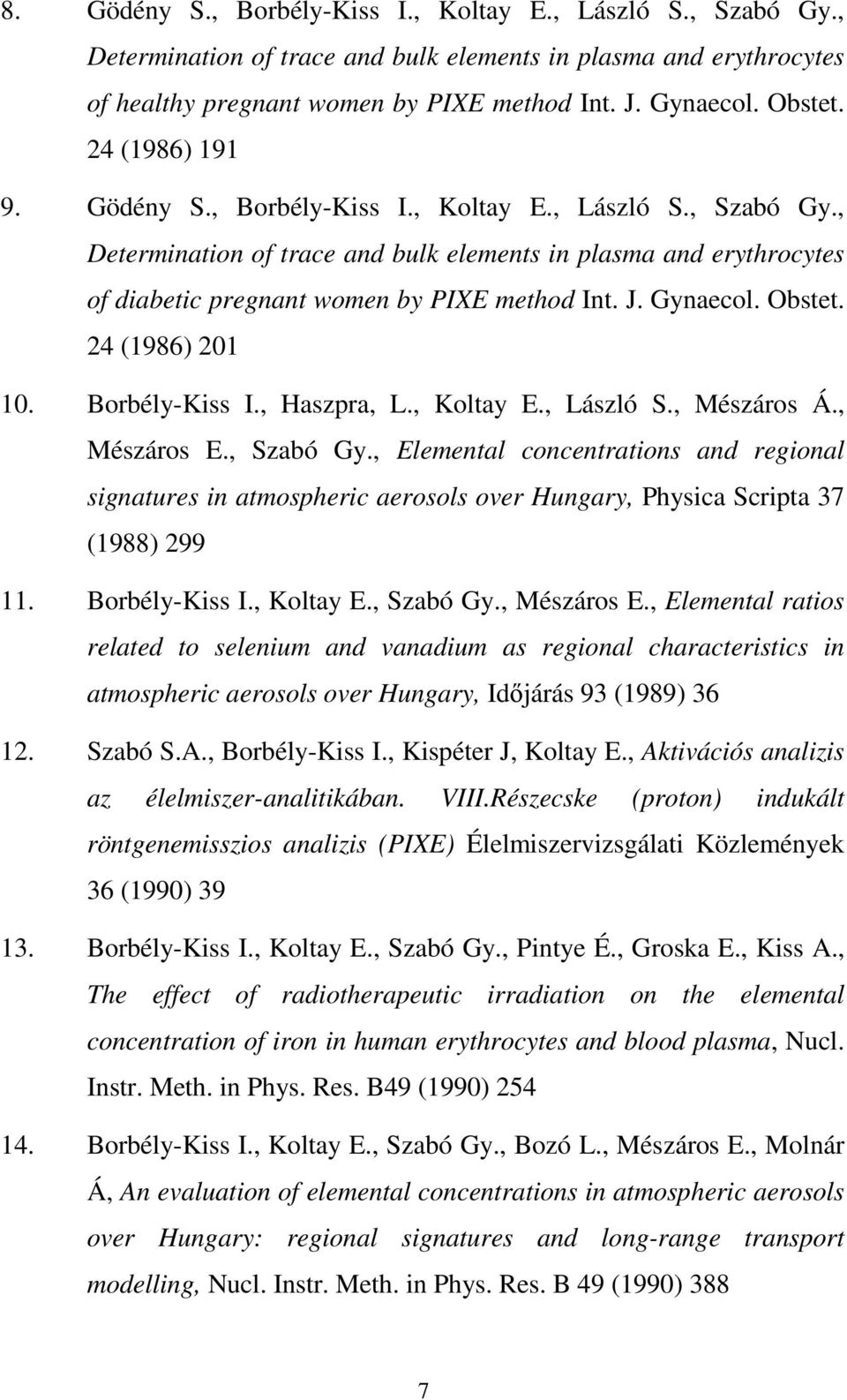 Gynaecol. Obstet. 24 (1986) 201 10. Borbély-Kiss I., Haszpra, L., Koltay E., László S., Mészáros Á., Mészáros E., Szabó Gy.