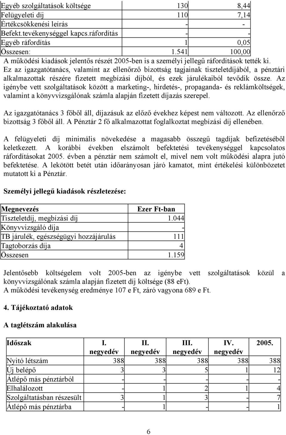 Ez az igazgatótanács, valamint az ellenőrző bizottság tagjainak tiszteletdíjából, a pénztári alkalmazottak részére fizetett megbízási díjból, és ezek járulékaiból tevődik össze.