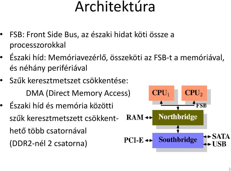 perifériával Szűk keresztmetszet csökkentése: DMA (Direct Memory Access) Északi