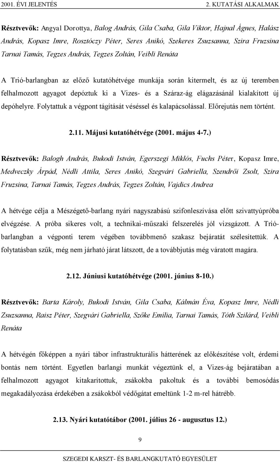 Tamás, Tegzes András, Tegzes Zoltán, Veibli Renáta A Trió-barlangban az előző kutatóhétvége munkája során kitermelt, és az új teremben felhalmozott agyagot depóztuk ki a Vizes- és a Száraz-ág