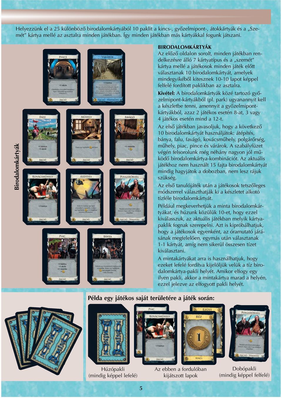 Birodalomkártyák BIRODALOMKÁRTYÁK Az előző oldalon sorolt, minden játékban ren - delkezésre álló 7 kártyatípus és a szemét kártya mellé a játékosok minden játék előtt választanak 10 birodalomkártyát,