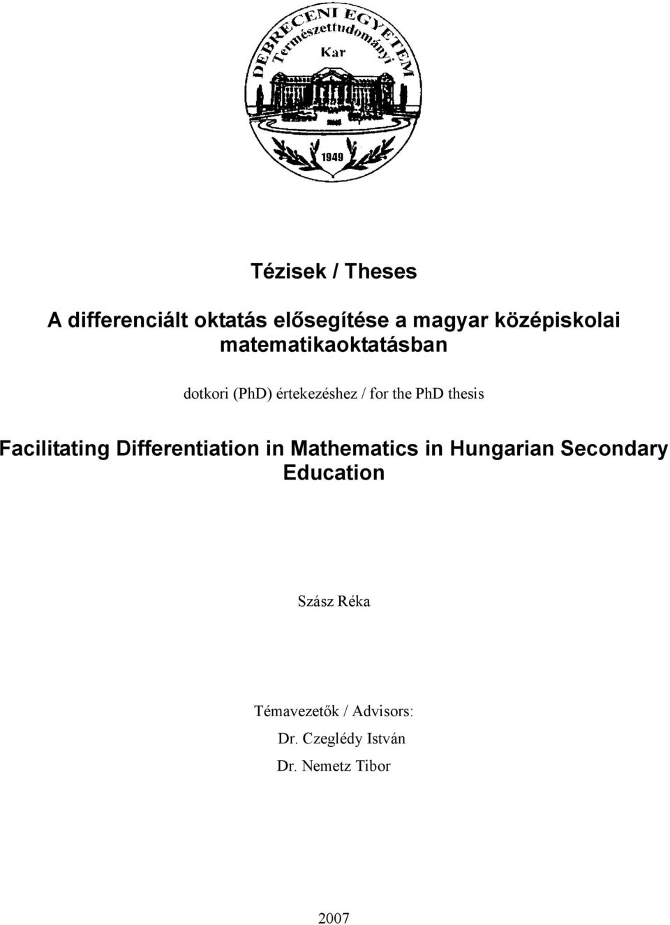 Facilitating Differentiation in Mathematics in Hungarian Secondary