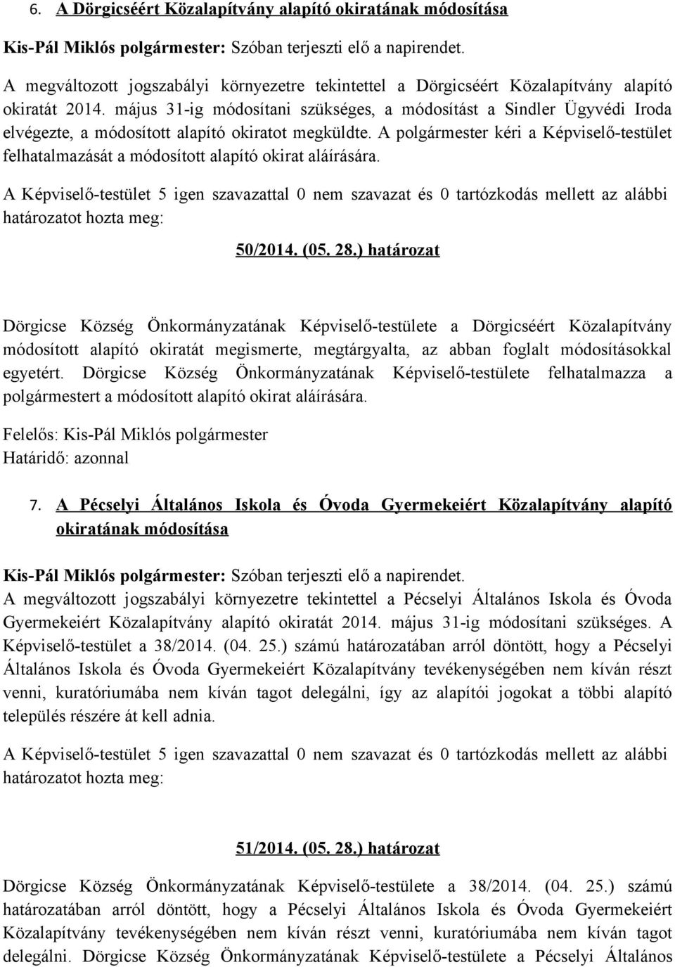 május 31-ig módosítani szükséges, a módosítást a Sindler Ügyvédi Iroda elvégezte, a módosított alapító okiratot megküldte.