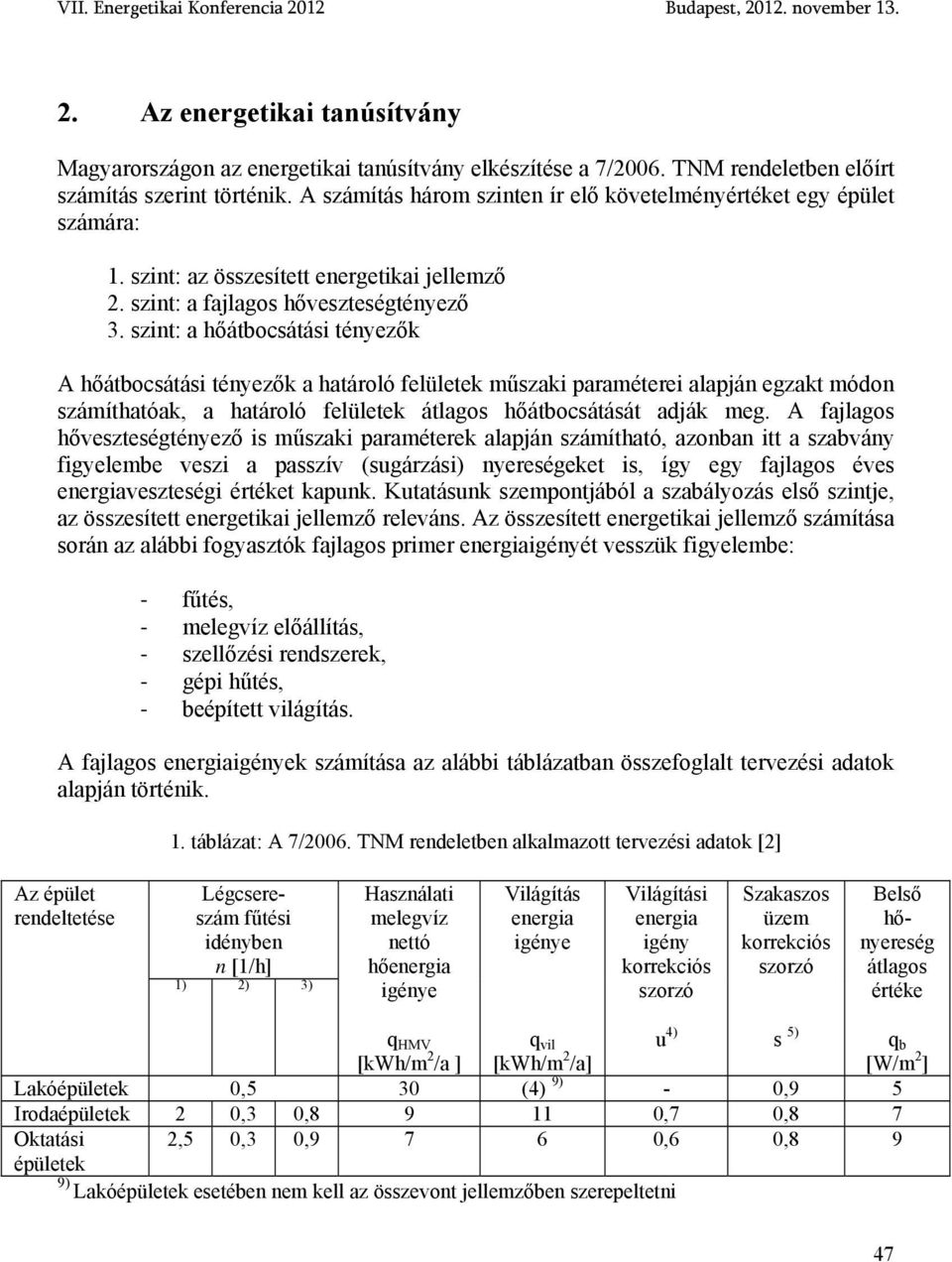 szint: a hőátbocsátási tényezők A hőátbocsátási tényezők a határoló felületek műszaki paraméterei alapján egzakt módon számíthatóak, a határoló felületek átlagos hőátbocsátását adják meg.