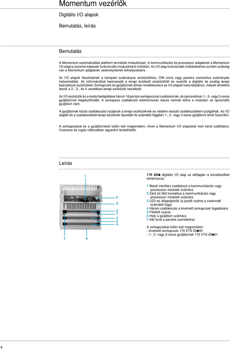 Az I/O alap funkcionális mûködéséhez szintén szükség van a Momentum adapterek valamelyikének felhelyezésére.