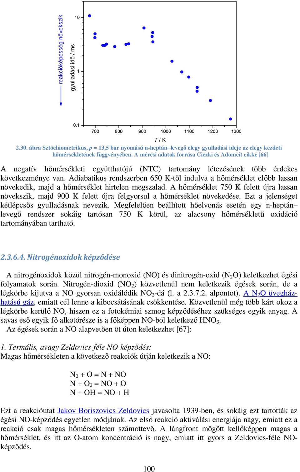 Adiabatikus rendszerben 650 K-től indulva a hőmérséklet előbb lassan növekedik, majd a hőmérséklet hirtelen megszalad.